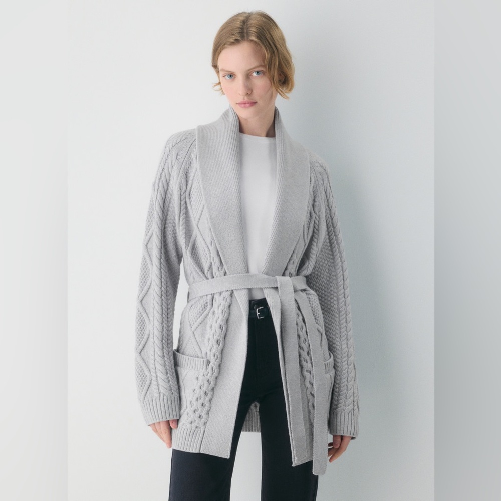 Aritzia Heritage Knit Merino Wool Open-Front Cardigan | L NWT